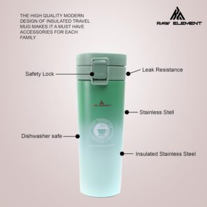RAW ELEMENT 380ml Ceramic-Coated Insulated Coffee Travel Mug | Leak-Proof Vacuum Stainless Steel Cup with Safety Lock Lid | BPA-Free, Dishwasher Safe, Thermal Tumbler for Hot & Cold Beverages - Image 2