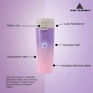 RAW ELEMENT 380ml Ceramic-Coated Insulated Coffee Travel Mug | Leak-Proof Vacuum Stainless Steel Cup with Safety Lock Lid | BPA-Free, Dishwasher Safe, Thermal Tumbler for Hot & Cold Beverages - Image 13