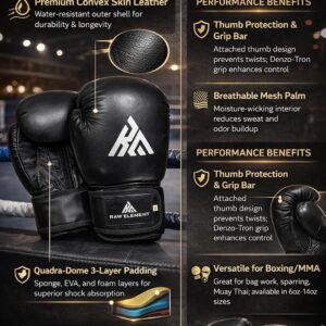 RAW ELEMENT Boxing Gloves for Men & Women | Multi-Layer Padded Gloves with Thumb Protection - Image 12