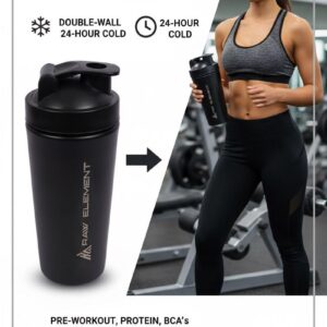 Raw Element Stainless Steel Shaker Bottle for Gym (750ml, Black) – Leakproof, BPA-Free, Protein, Pre-Workout, BCAA & Water Mixer with Wire Ball – Durable, Eco-Friendly, Easy Clean, Flip Cap - Image 4