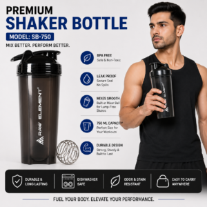 Raw Element Plastic Gym Shaker Bottle for Protein Shakes | BPA-Free Plastic Shaker with Leak-Proof Lid | 750ml Compact Blender Bottle for Workout, Gym & Sports - Image 3
