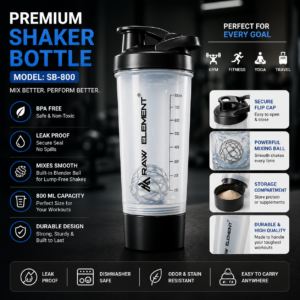 Raw Element Shaker Bottle with Storage Compartment | Leak-Proof, BPA-Free, Non-Slip Grip | 850ml Protein Mixer for Smoothies, Pre Workout & More | Portable & Anti-Sediment Design - Image 13