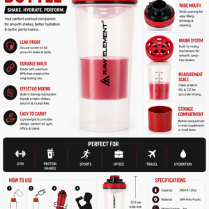 Raw Element Shaker Bottle with Storage Compartment | Leak-Proof, BPA-Free, Non-Slip Grip | 850ml Protein Mixer for Smoothies, Pre Workout & More | Portable & Anti-Sediment Design - Image 9