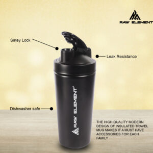Raw Element Stainless Steel Gym Shaker 750ml – Leakproof Shaker Bottle for Protein Powder, Smoothies, Supplements – Odor-Free, Durable & Portable for Gym, Travel, and Workouts (Black) - Image 3