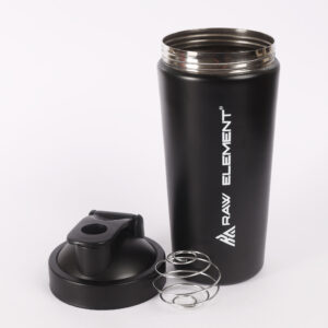 Raw Element Stainless Steel Shaker Bottle for Gym (750ml, Black) – Leakproof, BPA-Free, Protein, Pre-Workout, BCAA & Water Mixer with Wire Ball – Durable, Eco-Friendly, Easy Clean, Flip Cap - Image 6