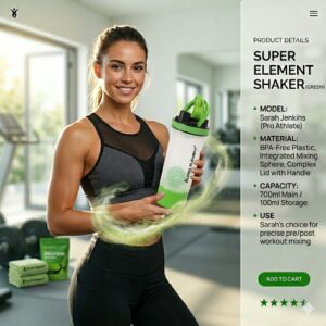 Raw Element Shaker Bottle with Storage Compartment | Leak-Proof, BPA-Free, Non-Slip Grip | 850ml Protein Mixer for Smoothies, Pre Workout & More | Portable & Anti-Sediment Design - Image 5