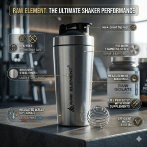 Raw Element Stainless Steel Protein Shaker Cup 750ml | Leak-Proof, BPA-Free Sports Bottle with Mixing Ball | Clump-Free Fitness Shaker for Gym, Workout, and Gifts – Durable & Easy to Clean - Image 3