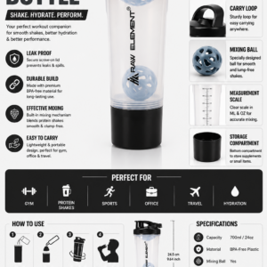 Raw Element Shaker Bottle with Storage Compartment | Leak-Proof, BPA-Free, Non-Slip Grip | 850ml Protein Mixer for Smoothies, Pre Workout & More | Portable & Anti-Sediment Design - Image 12