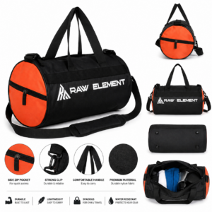 Raw Element Compact Orange Black Gym Bag - Image 1