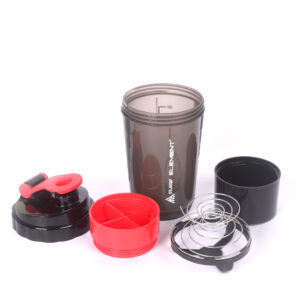 Raw Element Protein Shaker Bottle 500ml – 3-in-1 Gym Sipper with Extra Storage for Powder, Supplements & Nuts – Leakproof Shaker for Protein Shake – Red & Black – BPA-Free – 1 Piece - Image 3