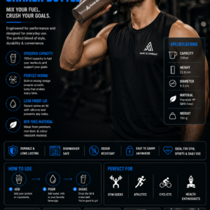 Raw Element Protein Shaker Bottle for Gym – 500ml BPA-Free Blender Bottle with Mixing Ball & Leak-Proof Lid – Pre/Post Workout Supplement Shaker for Men & Women - Image 3