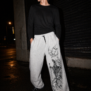 Men’s Printed Grey Track Pants | Cotton Blend Joggers | Elastic Waist Casual Lower with Graphic Design - Image 3