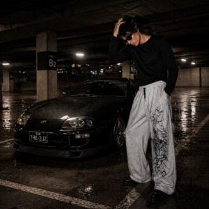 Men’s Printed Grey Track Pants | Cotton Blend Joggers | Elastic Waist Casual Lower with Graphic Design - Image 4