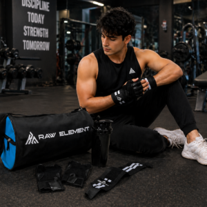 Raw Element Pro Gym Kit Combo – Duffel Bag, Lifting Gloves, Wrist Wraps & Shaker Bottle - Image 3