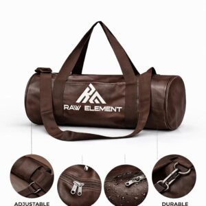 Gym Combo Set – Premium Duffle Bag + Shaker Bottle + Wrist Wraps | Waterproof PU Leather Gym Bag for Men & Women | Fitness Travel Sports Kit (Black/Brown) (Brown) - Image 4