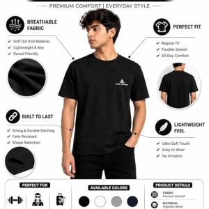 Men’s Black Dot Knit T-Shirt Regular Fit | Breathable & Lightweight Casual Wear - Image 2