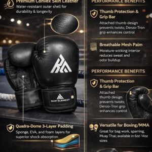 Versatile Training & Sparring Gloves for Boxing, MMA, Muay Thai – Durable, Padded, with Wrist Wrap, Thumb Support & Grip Bar (Black, 60Z) - Image 4