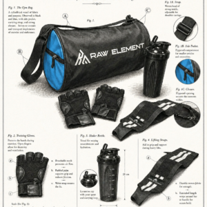 Raw Element Pro Gym Kit Combo – Duffel Bag, Lifting Gloves, Wrist Wraps & Shaker Bottle - Image 1