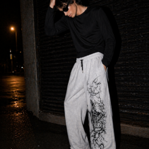 Men’s Printed Grey Track Pants | Cotton Blend Joggers | Elastic Waist Casual Lower with Graphic Design - Image 2