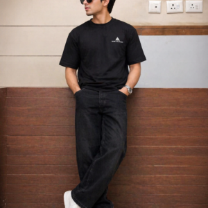 Men’s Solid Black T-Shirt | Premium Cotton Blend | Regular Fit Casual Tee | Minimal Logo Design - Image 4