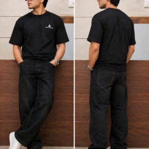 Men’s Solid Black T-Shirt | Premium Cotton Blend | Regular Fit Casual Tee | Minimal Logo Design - Image 3