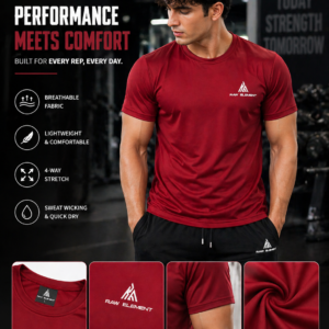 Raw Element Performance Dry-Fit T-Shirt – Men’s Gym & Activewear (Maroon) - Image 3