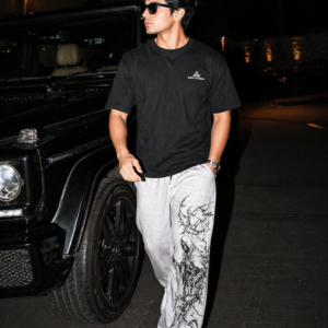 Men’s Oversized Black T-Shirt & Printed Grey Jogger Set | Casual Streetwear Combo for Men - Image 3