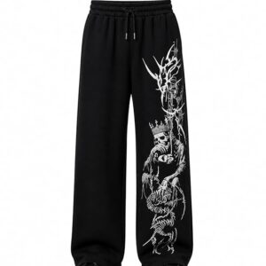 Men’s Printed Black Track Pants | Cotton Blend Joggers | Elastic Waist Casual Lower with Graphic Design - Image 1